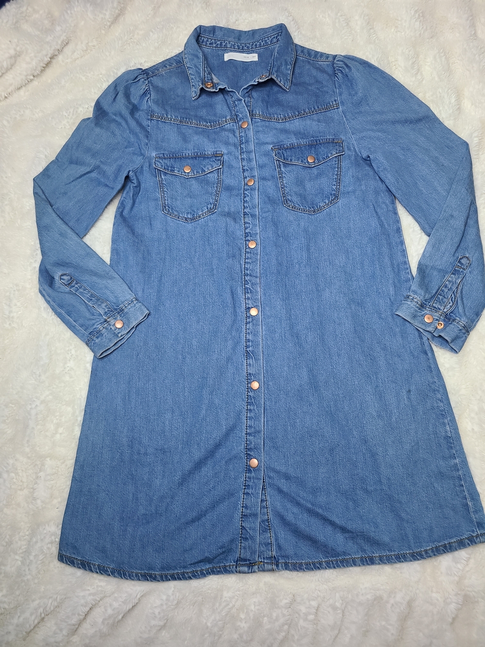 Zara Light Blue Long-Sleeve Chambray Shirt Dress Girl